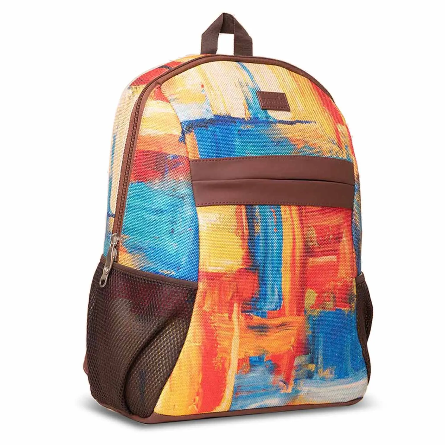 ZOUK Abstract Printed Women's Jute Handcrafted Vegan Leather Multicolor Classic Backpack